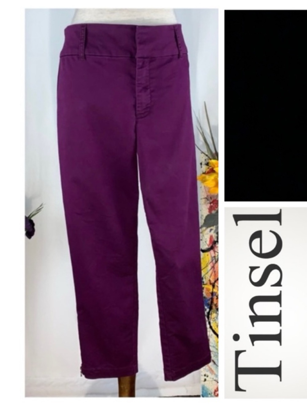 Tinsel Denim Couture plum purple ankle jeans.